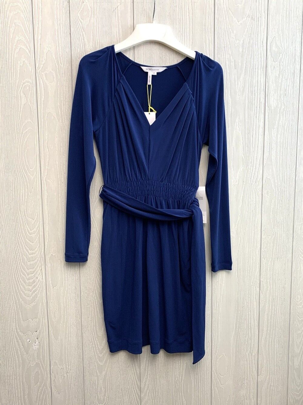 BCBGeneration Deep Blue V-Neck Belted Dress XS NWT